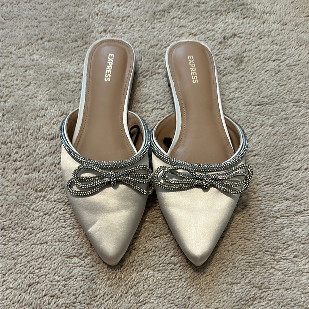 Express Women's Satin Mules with Bow Detail